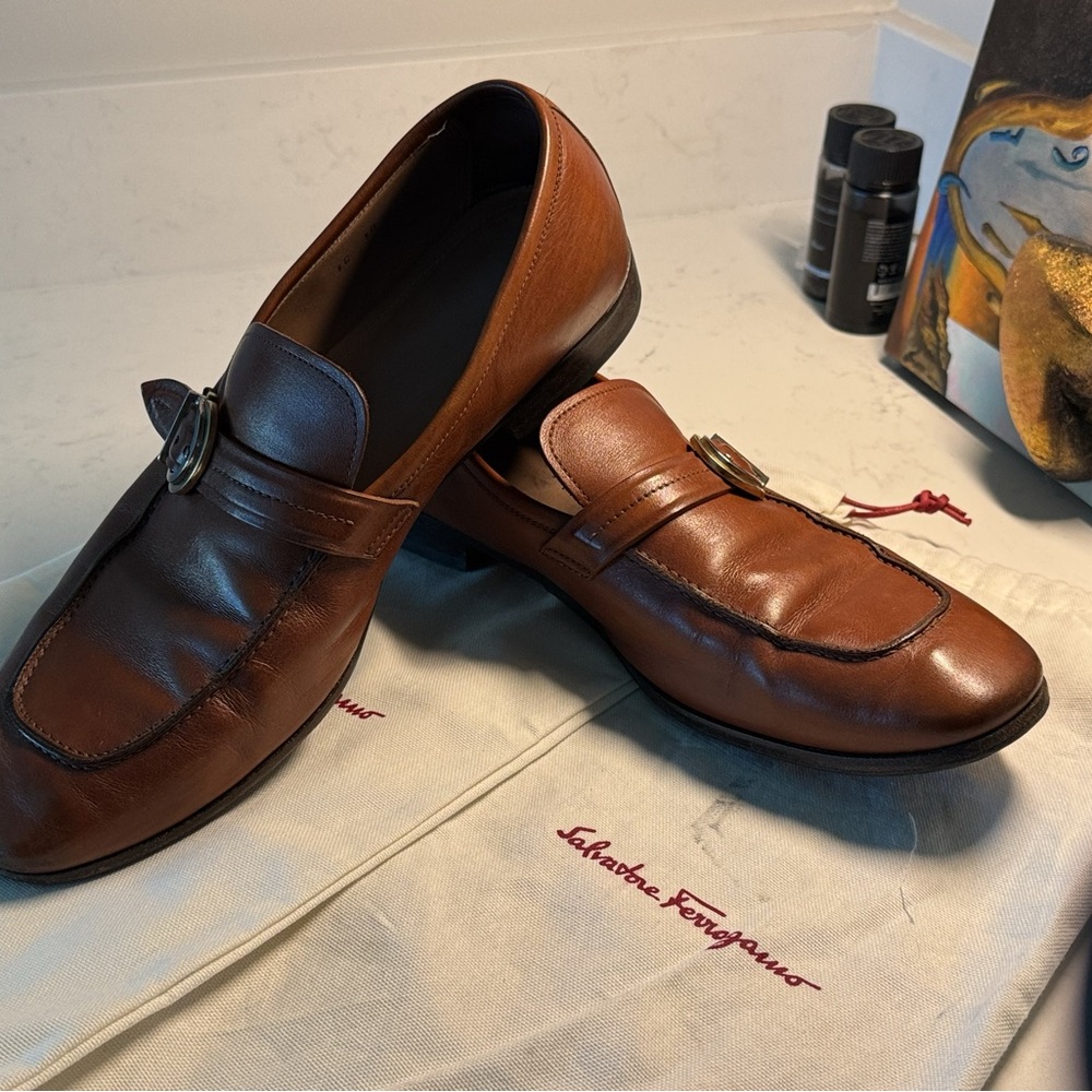 Salvatore Ferragamo Brown Leather Loafers Classic Slip-Ons